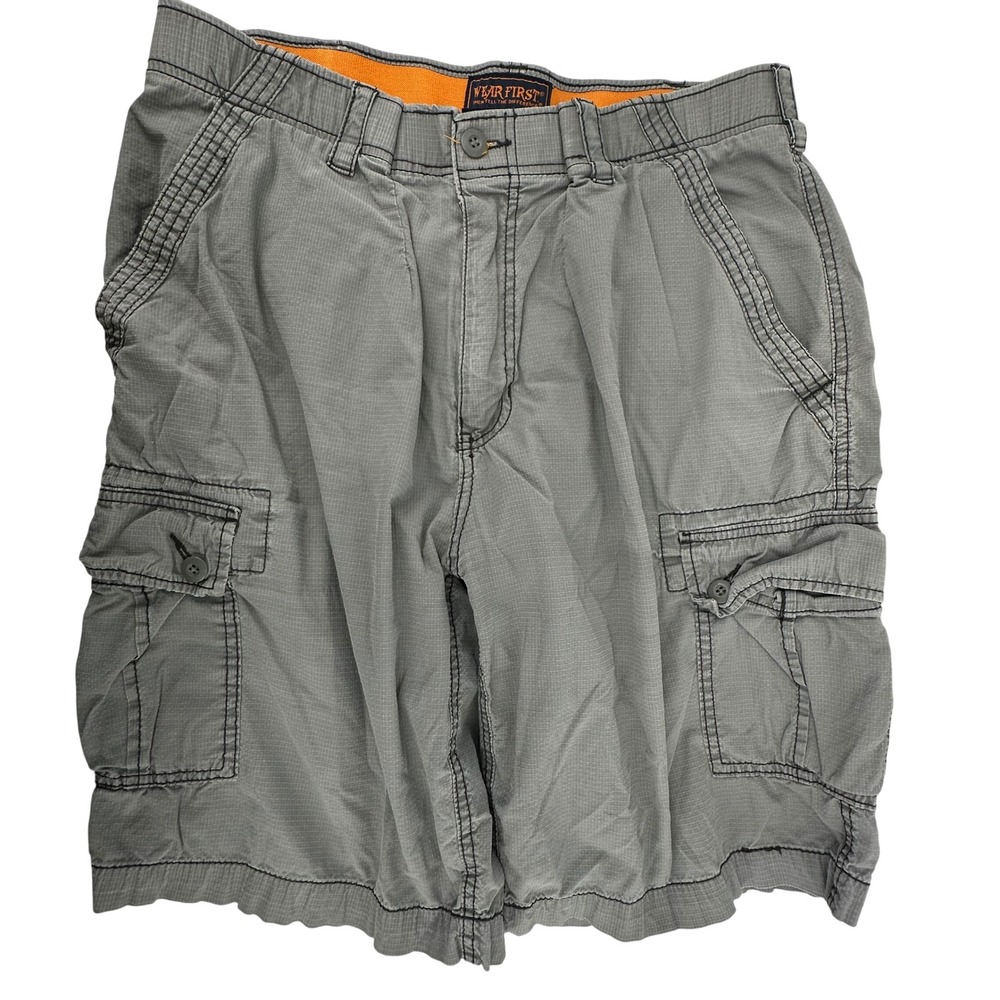 WearFirst Cargo Shorts Mens 38 Gray Ripstop Stretch Casual Outdoor Utility